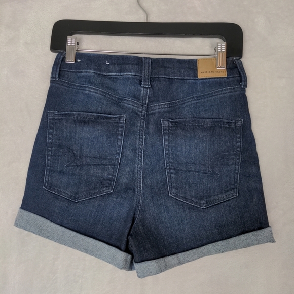 American Eagle Curvy Super Hi Rise Shortie Jean Shorts Women 6 Stretch Cuff Mom - Picture 2 of 10